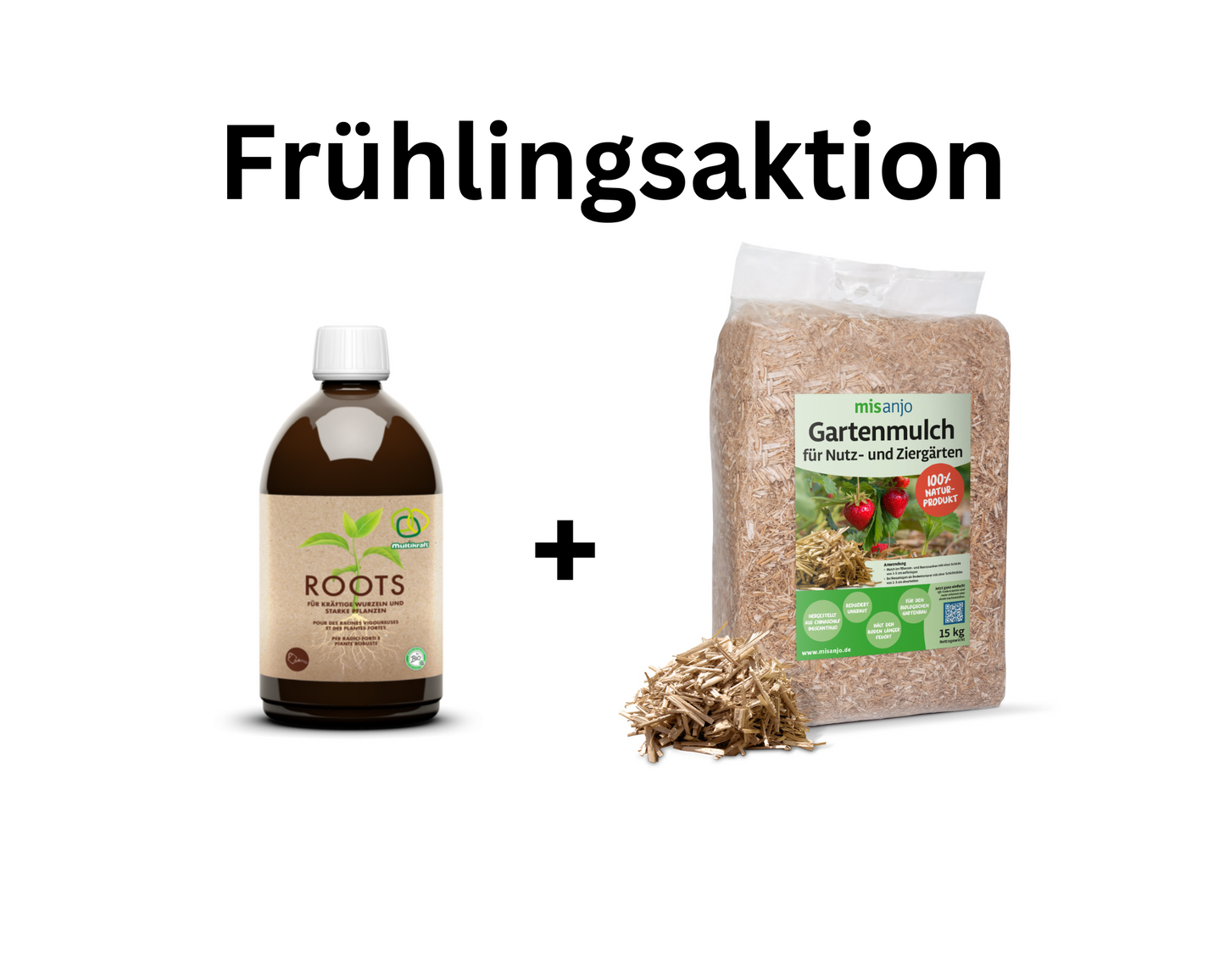 Frühlingsaktion - 0.5l Multikraft Roots + 15kg misanjo Gartenmulch